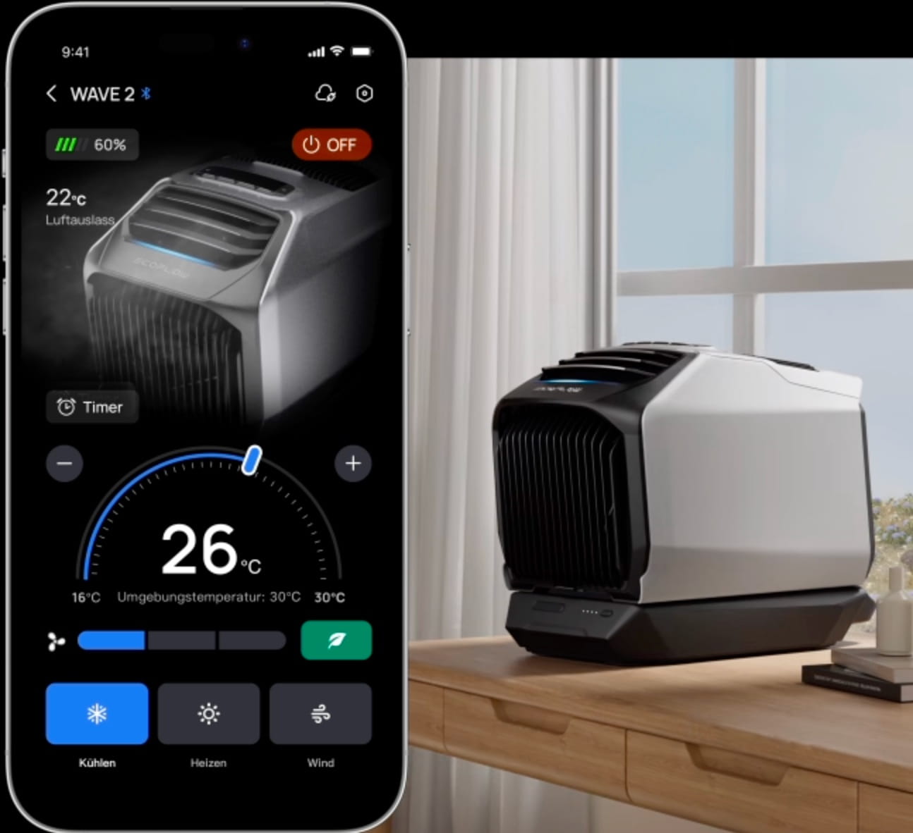 Ecoflow Wave 2 Klimaanlage Smart-Home-Station, mit zusätzlichem Zu- und  Abluft Schlauch