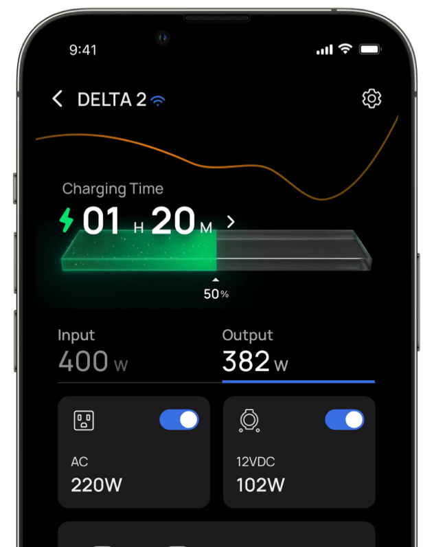 Control from afar and customize all settings, such as battery life, input/output, and more