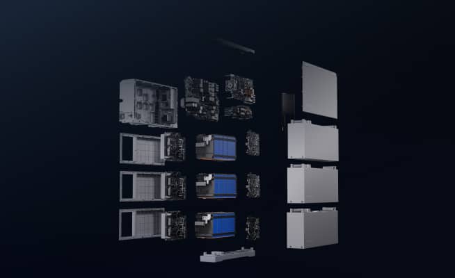 EcoFlow Ocean Solar battery overview showing integrated whole-home backup,battery safety,real savings,faster installer and 1+8+N Ecosystem