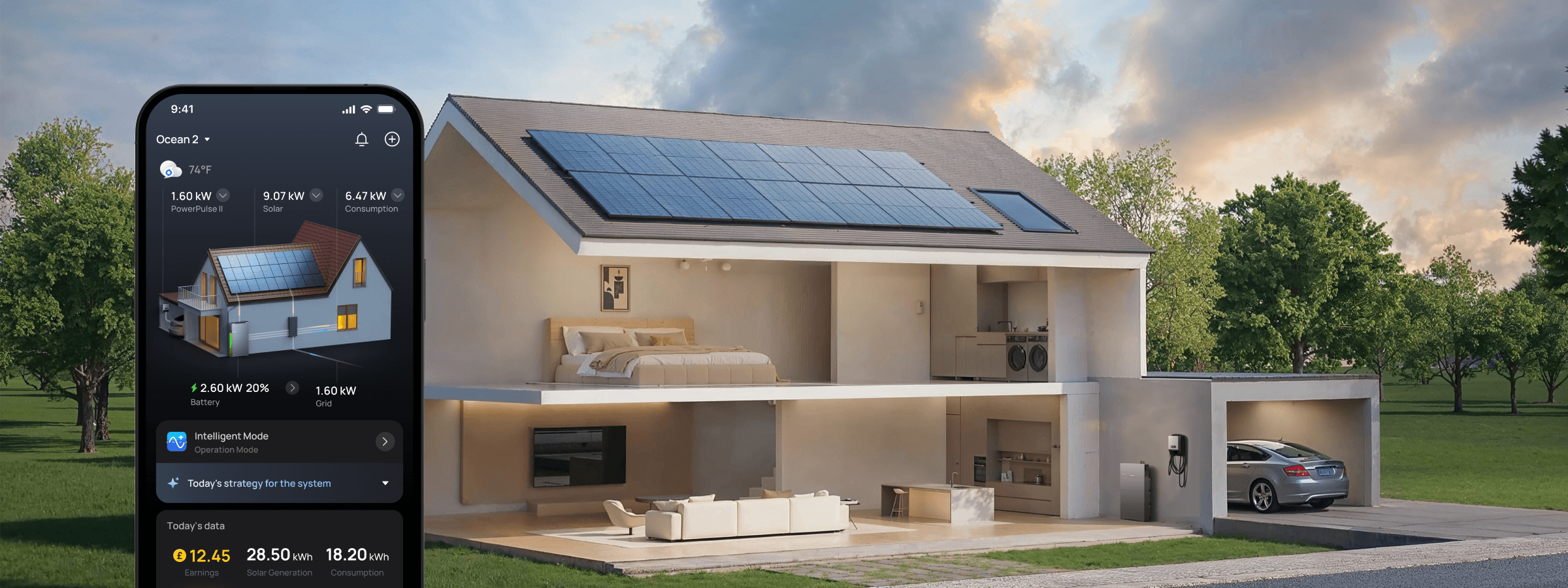EcoFlow HEMS app managing a solar‑powered home and battery system to optimize energy use and reduce electricity costs